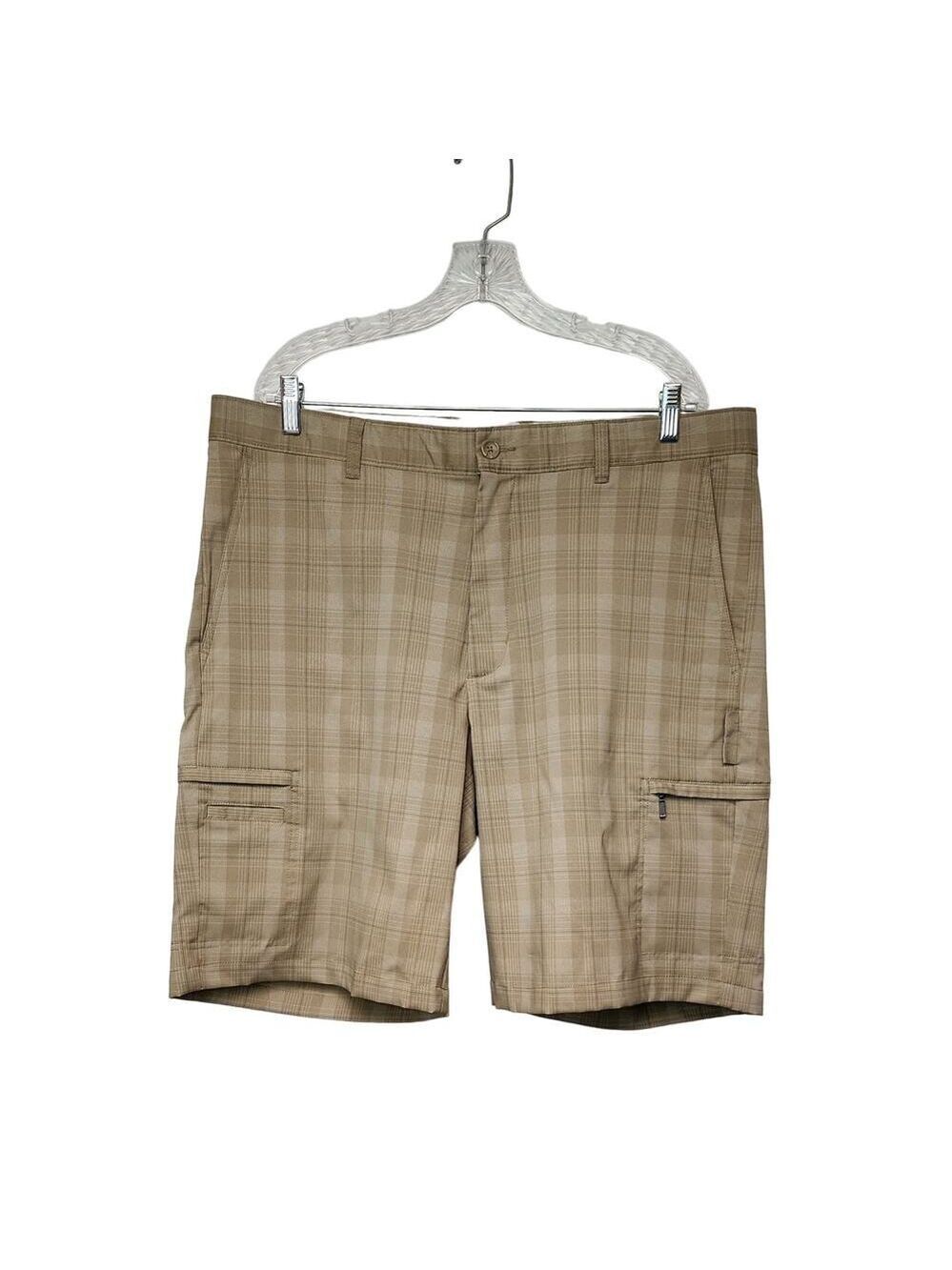 Greg Norman Men's Tasso Elba Tech Plaid Golf Shorts Size 38 Color Tan